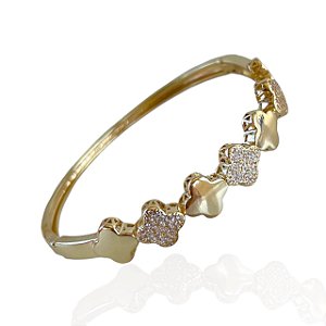 Bracelete Folheado Ouro 18k e Prata 925 Inspired Trevos Cravejado