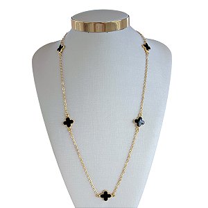 Colar Longo Folheado Ouro 18k 5 Trevos