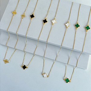 Colar Longo Folheado Ouro 18k Trevos
