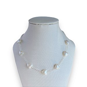 Choker Folheada Ouro 18k e Prata 925 Corações Pérolas