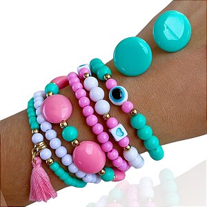 Conjunto Brinco e Kit Pulseiras