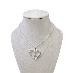 Colar Folheado Prata 925 Coração Nossa Senhora Strass
