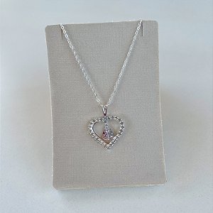 Colar Folheado Prata 925 Coração Nossa Senhora Strass