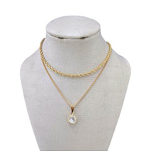 Colar Duplo Folheado Ouro 18k e Prata 925 Cordão Baiano Ponto de Luz