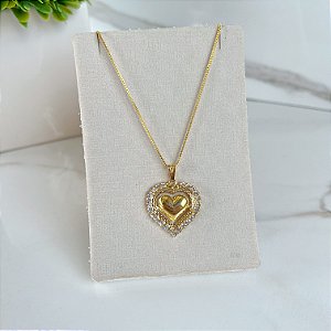 Colar Folheado Ouro 18k Coração Strass