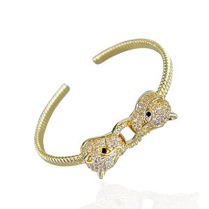 Bracelete Folheado Ouro 18k e Prata 925 Tigre Cravejado