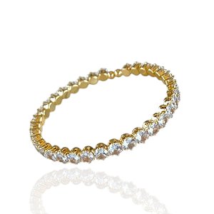 Bracelete Folheado Ouro 18k e Prata 925 Redondo Cravejado