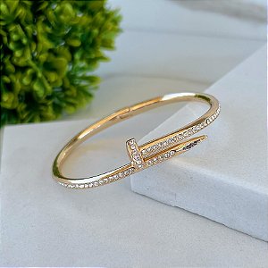 Bracelete Folheado Ouro 18k e Prata 925 Inspired Prego Strass