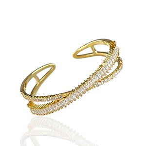 Bracelete Folheado Ouro 18k e Prata 925 Navetes Cravejados