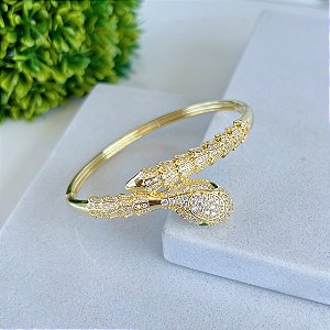 Bracelete Folheado Ouro 18k e Prata 925 Inspired Serpente Cravejado