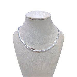 Choker Folheada Prata 925 Fita Laminada Trançada