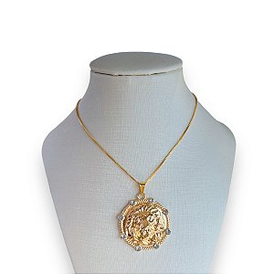 Colar Folheado Ouro 18k Leão Strass