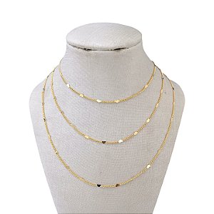 Colar Triplo Folheado Ouro 18k e Prata 925 Corações