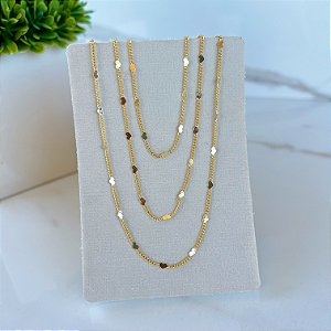Colar Triplo Folheado Ouro 18k Corações