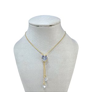 Colar Folheado Ouro 18k e Prata 925 Gravatinha Coração Cristal
