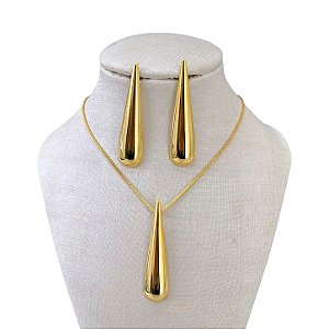 Conjunto Folheado Ouro 18k e Prata 925 Gota Comprida