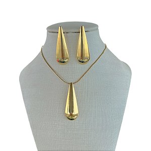 Conjunto Folheado Ouro 18k e Prata 925 Gota Comprida