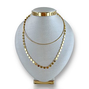 Choker Dupla Folheado Ouro 18k Aro Corações