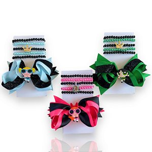 Conjunto Infantil Laço e Kit Pulseiras Meninas Super Poderosas
