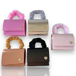 Bolsa Infantil Clutch Alça Pelúcia Couro