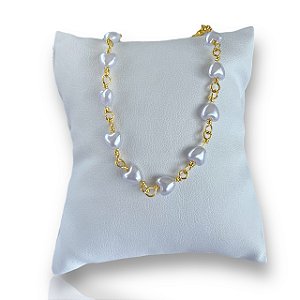 Pulseira Folheada Ouro 18k Pérolas Corações