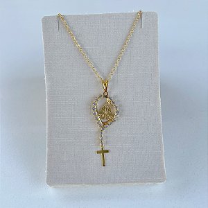 Colar Folheado Ouro 18k Nossa Senhora Strass