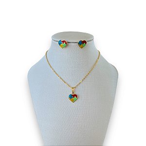 Conjunto Infantil Folheado Ouro 18k e Prata 925 Coração Autista