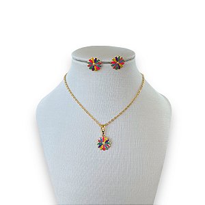 Conjunto Infantil Folheado Ouro 18k e Prata 925 Flor