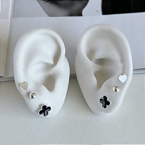 Trio Brincos Folheado Prata 925 Trevo