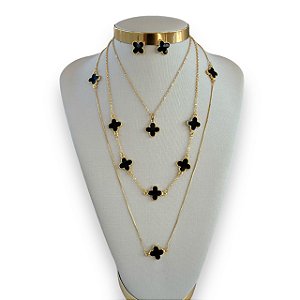 kit Brinco e Colares Folheado Ouro 18k Trevos