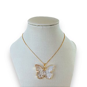Colar Folheado Ouro 18k e Prata 925 Cápsula Borboleta Sal Grande
