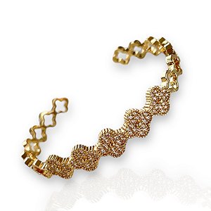 Bracelete Folheado Ouro 18k e Prata 925 Inspired Trevos Cravejados