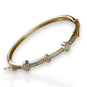 Bracelete Folheado Ouro 18k e Prata 925 Inspired Trevos Cravejados