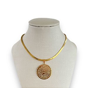 Choker Folheada Ouro 18k e Prata 925 Fita Laminada Pai Nosso