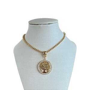 Colar Folheado Ouro 18k Correntaria Árvore da Vida Cravejada
