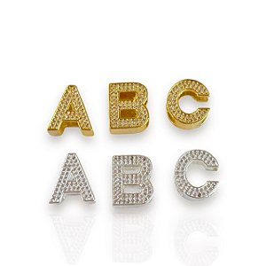 Pingente Folheado Ouro 18k e Prata 925 Passante Letra Cravejada Grande