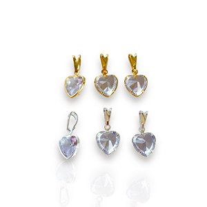 Pingente Folheado Ouro 18k e Prata 925 Coração Penduricalho Cristal