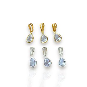Pingente Folheado Ouro 18k e Prata 925 Gotas Penduricalho Cristal