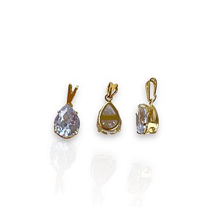 Pingente Folheado Ouro 18k Gota Penduricalho Cristal