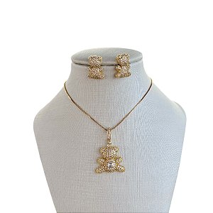 Conjunto Folheado Ouro 18k e Prata 925 Inspired Urso Cravejado