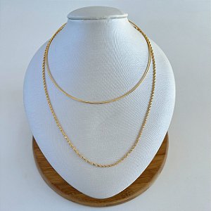 Choker Dupla Folheada Ouro 18k e Prata 925 Aro Corrente Torcida