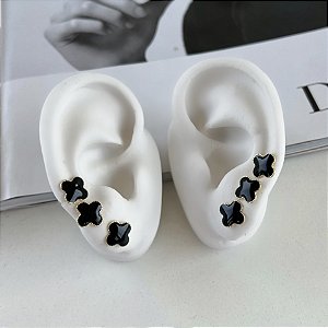 Trio Brincos Folheado Ouro 18k Trevo