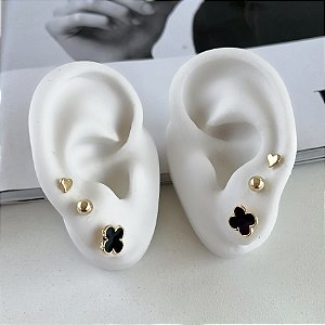 Trio Brincos Folheado Ouro 18k Trevo