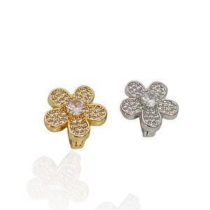 Berloque Charm Folheado Ouro 18k e Prata 925 Flor Cravejada