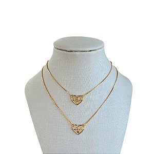 Colar Escapulário Folheado Ouro 18k e Prata 925 Jesus e Love