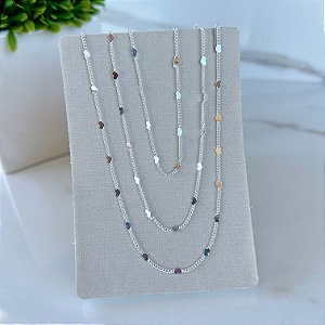 Colar Triplo Folheado Prata 925 Corações