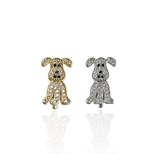 Berloque Charm Folheado Ouro 18k e Prata 925 Cachorro Cravejado
