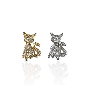 Berloque Charm Folheado Ouro 18k e Prata 925 Gato Cravejado