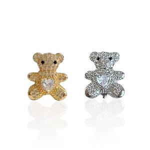 Berloque Charm Folheado Ouro 18k e Prata 925 Urso Cravejado