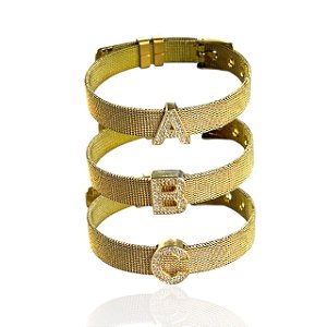 Pulseira Folheada Ouro 18k e Prata 925 Charm Letra Inicial Cravejada
